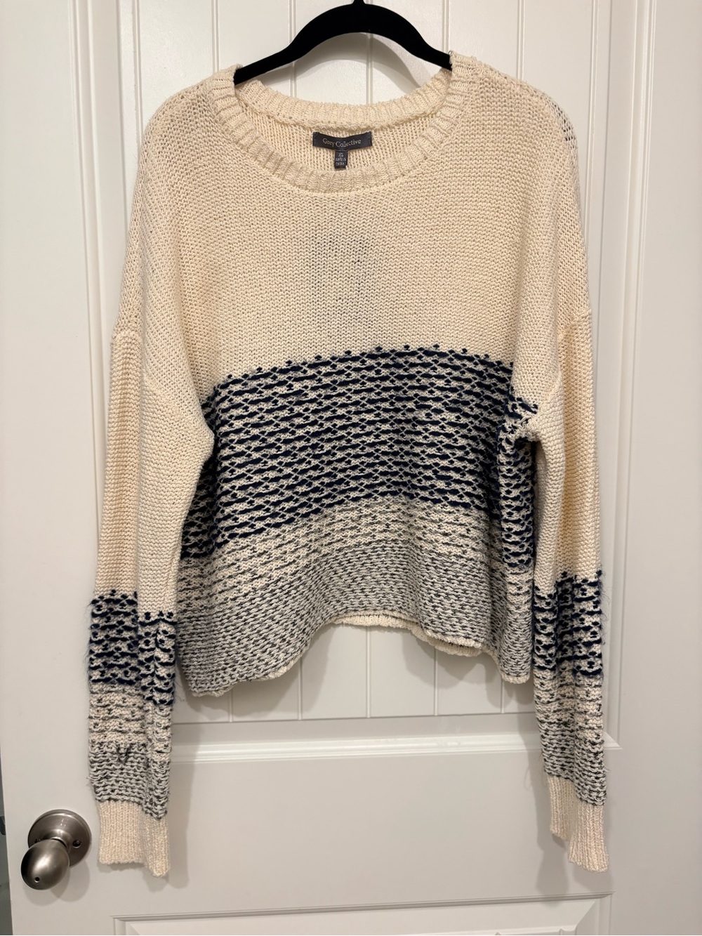 Grey Collective NWT Cream Navy Striped Cropped Sweater Cotton Blend Size XL